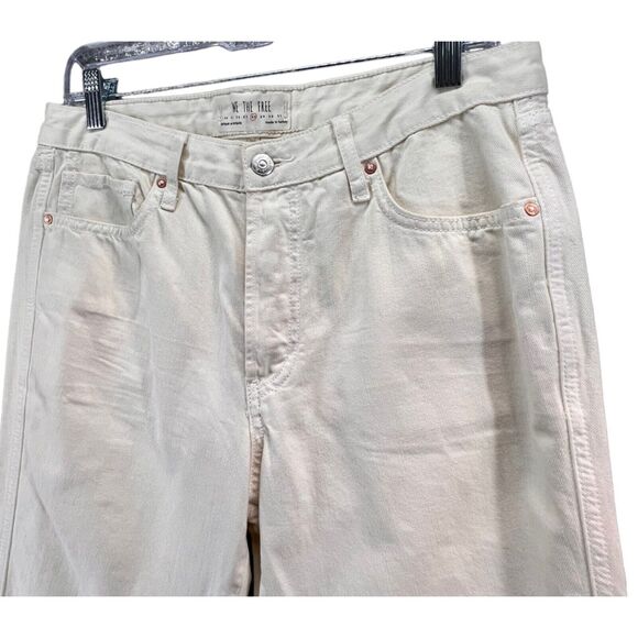 Free People We The Free Jeans Womens 27 Cream Tapered Leg Five Pocket Raw Hem - Picture 2 of 13